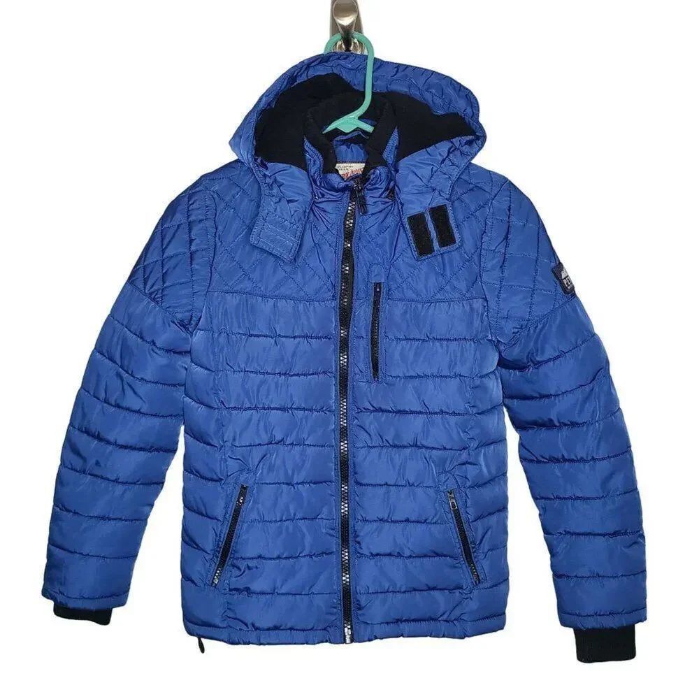 Petrol Industries Co. Boys Coats, Blue Puffer Coat With Detachable Hood, Sz 140